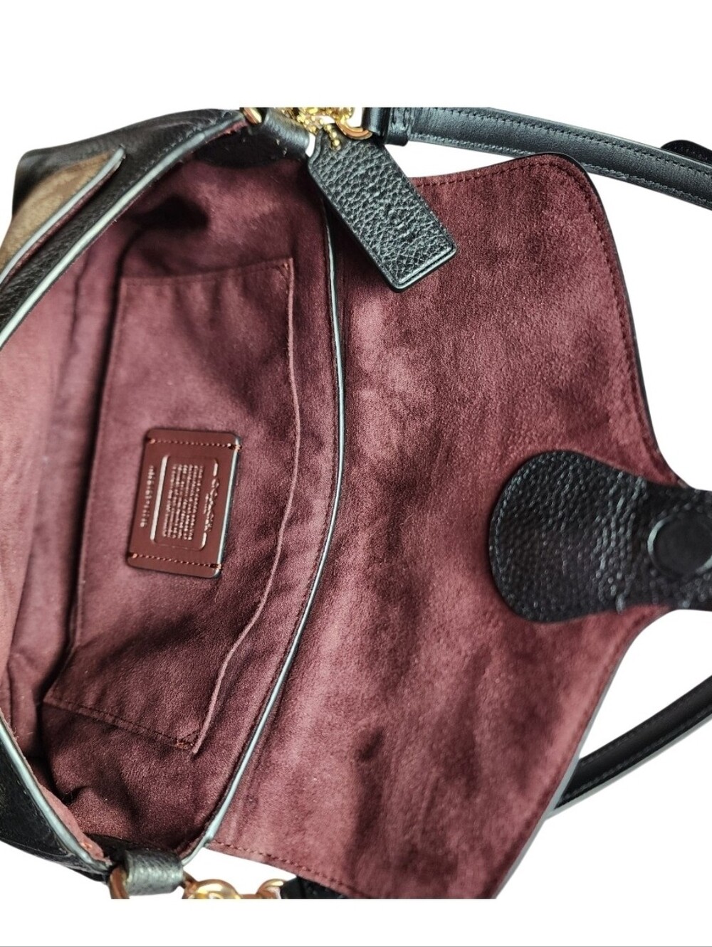 Coach Black Pebbled Leather & Tan Signature Canvas Crossbody - Picture 5 of 7